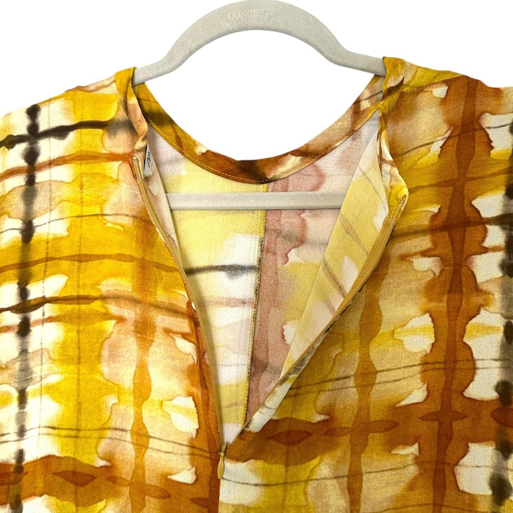 Zara Dress Tie Dye Plaid Print Dolman Sleeve Maxi Mustard Yellow M Blogger Fav - Picture 16 of 16